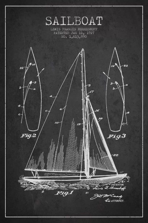 Sailboat Charcoal Patent Blueprint