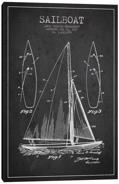 Sailboat Charcoal Patent Blueprint Canvas Art Print - Aged Pixel: Nautical