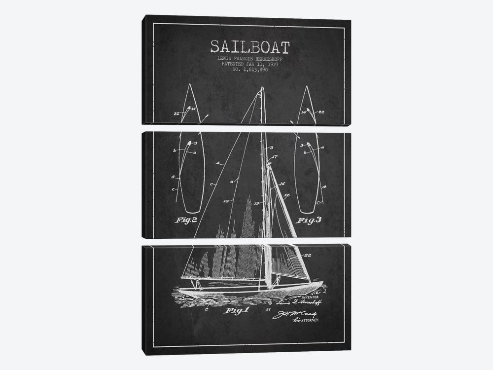 Sailboat Charcoal Patent Blueprint by Aged Pixel 3-piece Canvas Art Print