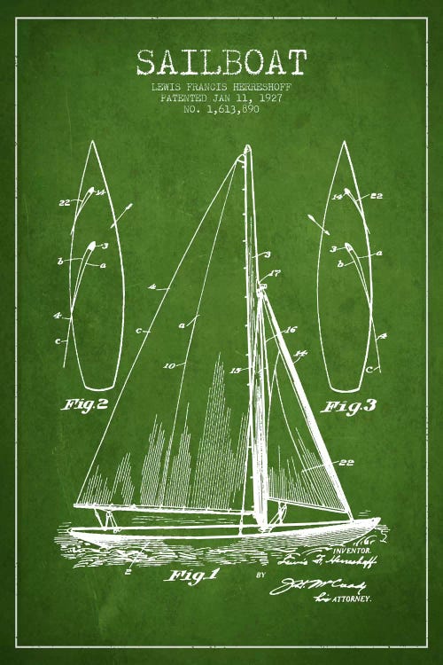 Sailboat Green Patent Blueprint