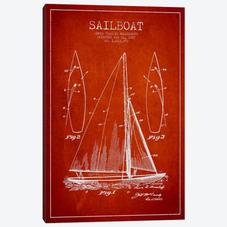 Sailboat Red Patent Blueprint Canvas Print #ADP2633} by Aged Pixel Canvas Art Print
