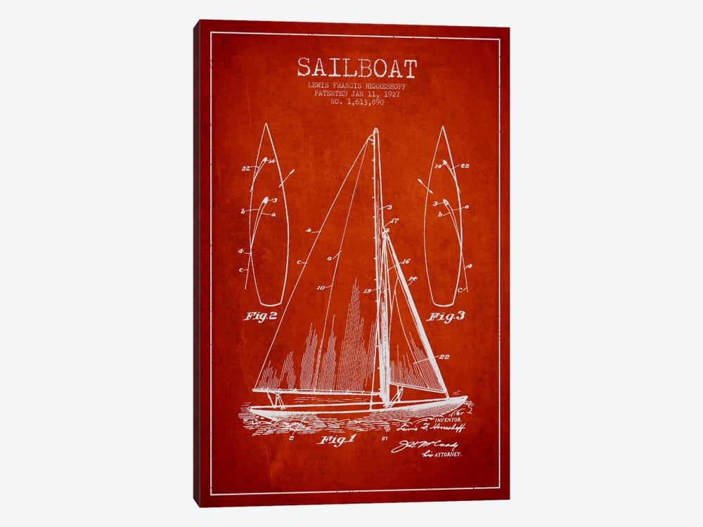 Sailboat Red Patent Blueprint by Aged Pixel 1-piece Canvas Wall Art
