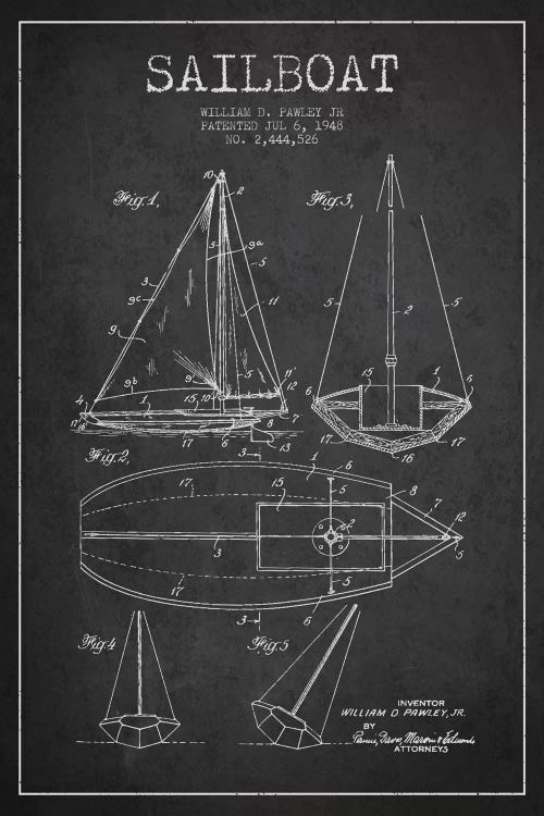 Sailboat Charcoal Patent Blueprint