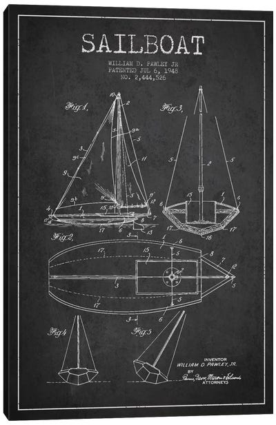 Sailboat Charcoal Patent Blueprint Canvas Art Print