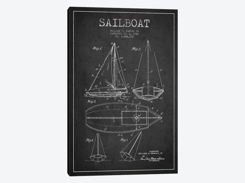 Sailboat Charcoal Patent Blueprint by Aged Pixel 1-piece Canvas Art