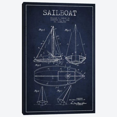 Sailboat Navy Blue Patent Blueprint Canvas Print #ADP2637} by Aged Pixel Canvas Artwork