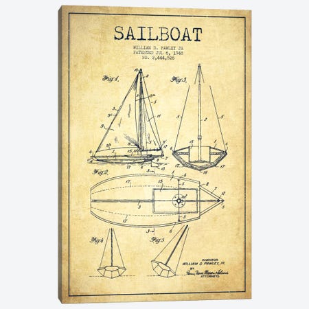 Sailboat Vintage Patent Blueprint Canvas Print #ADP2639} by Aged Pixel Canvas Print