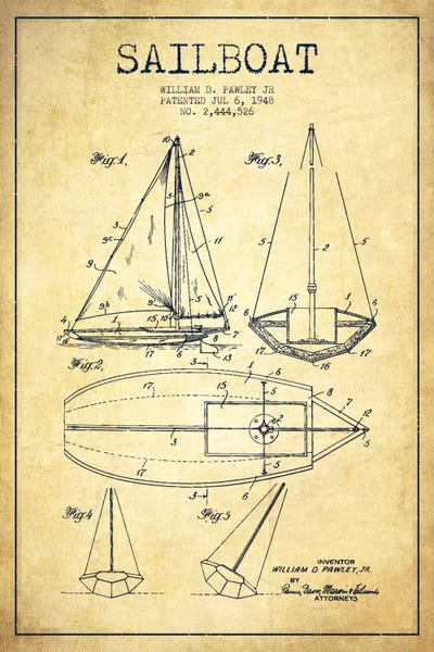 Aged Pixel: Sailboat IV Vintage Patent Blueprint by Aged Pixel