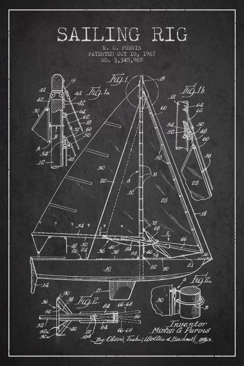 Sailboat Charcoal Patent Blueprint