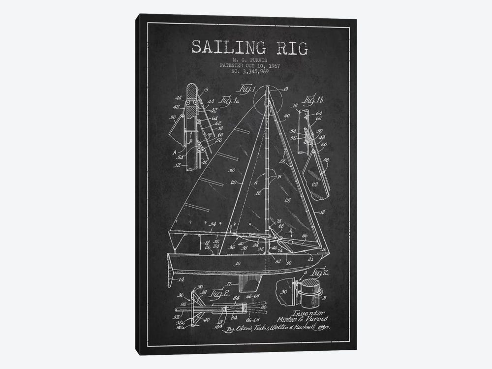 Sailboat Charcoal Patent Blueprint by Aged Pixel 1-piece Canvas Artwork