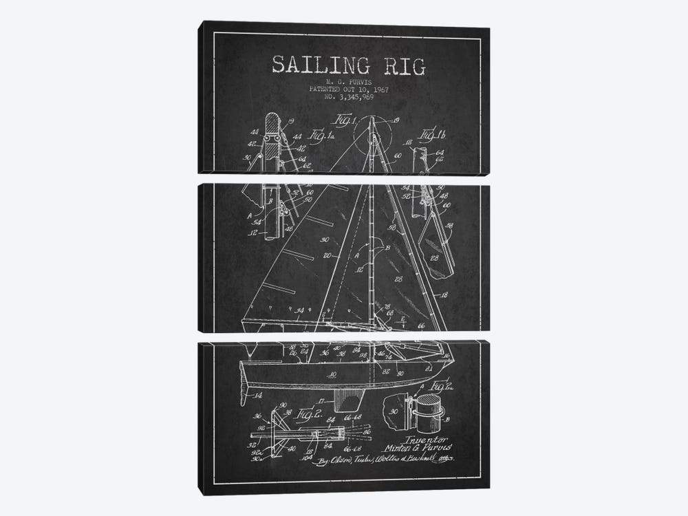 Sailboat Charcoal Patent Blueprint by Aged Pixel 3-piece Canvas Wall Art