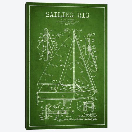 Sailboat Green Patent Blueprint Canvas Print #ADP2641} by Aged Pixel Canvas Artwork