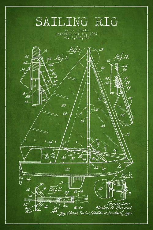 Sailboat Green Patent Blueprint