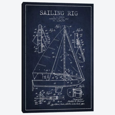 Sailboat Navy Blue Patent Blueprint Canvas Print #ADP2642} by Aged Pixel Canvas Artwork