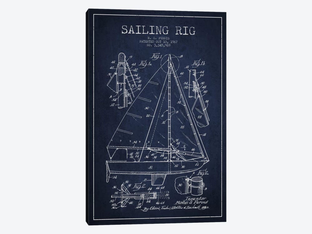 Sailboat Navy Blue Patent Blueprint by Aged Pixel 1-piece Canvas Art