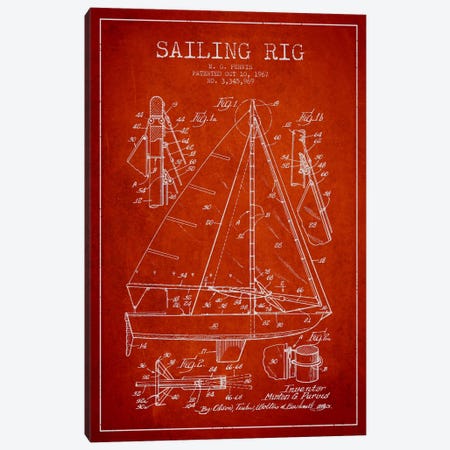 Sailboat Red Patent Blueprint Canvas Print #ADP2643} by Aged Pixel Canvas Wall Art
