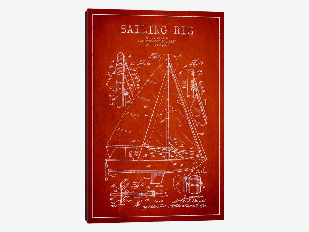 Sailboat Red Patent Blueprint by Aged Pixel 1-piece Canvas Print
