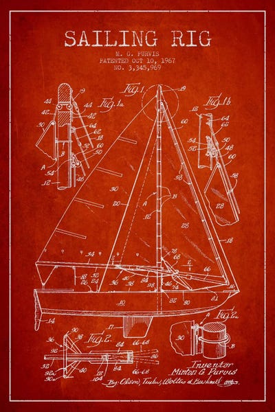 Sailboat Red Patent Blueprint