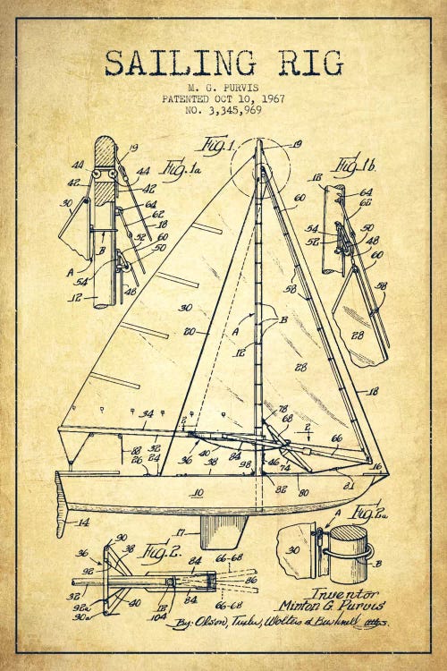 Sailboat Vintage Patent Blueprint by Aged Pixel wall art