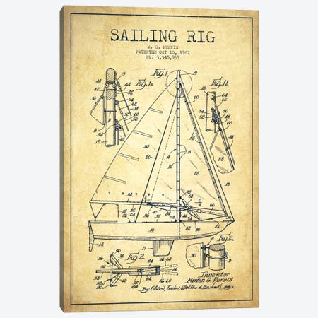 Sailboat Vintage Patent Blueprint Canvas Print #ADP2644} by Aged Pixel Art Print