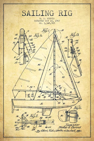 Aged Pixel: Sailboat Vintage Patent Blueprint by Aged Pixel