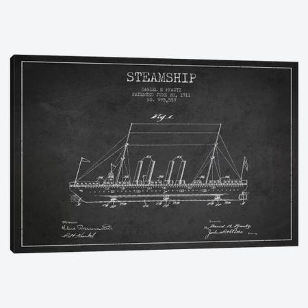 Steamship Charcoal Patent Blueprint Canvas Print #ADP2645} by Aged Pixel Art Print