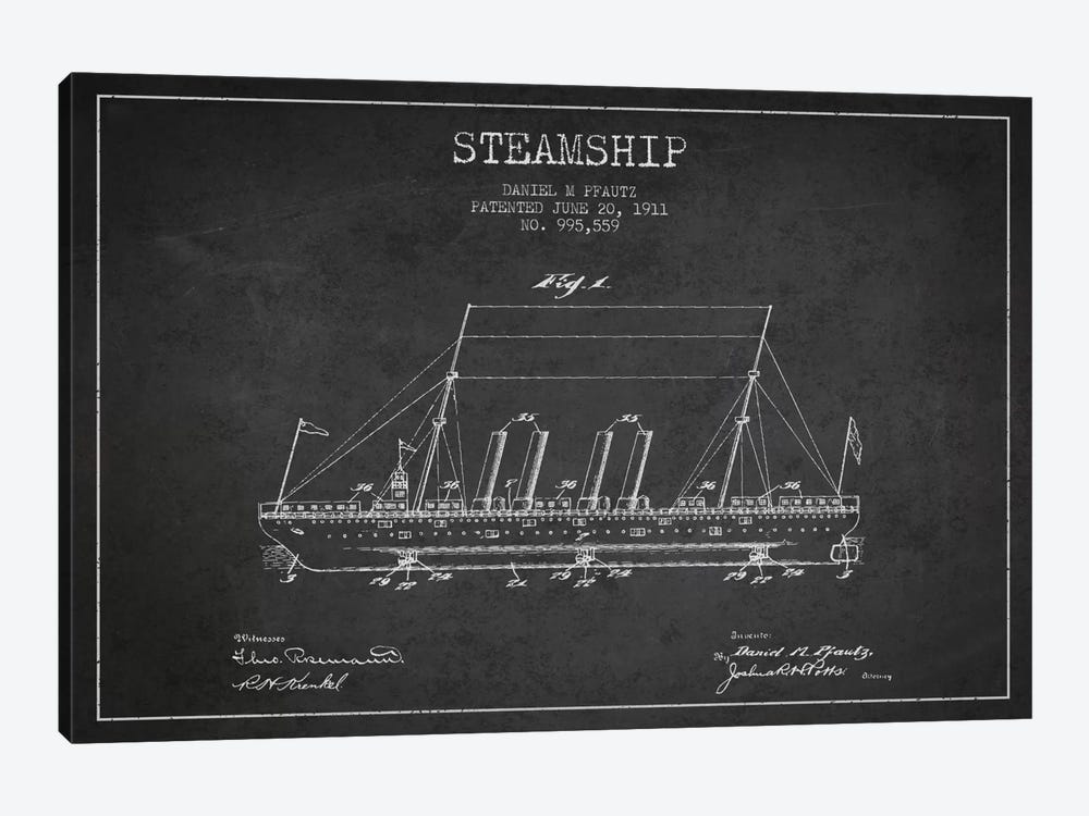 Steamship Charcoal Patent Blueprint by Aged Pixel 1-piece Canvas Art Print