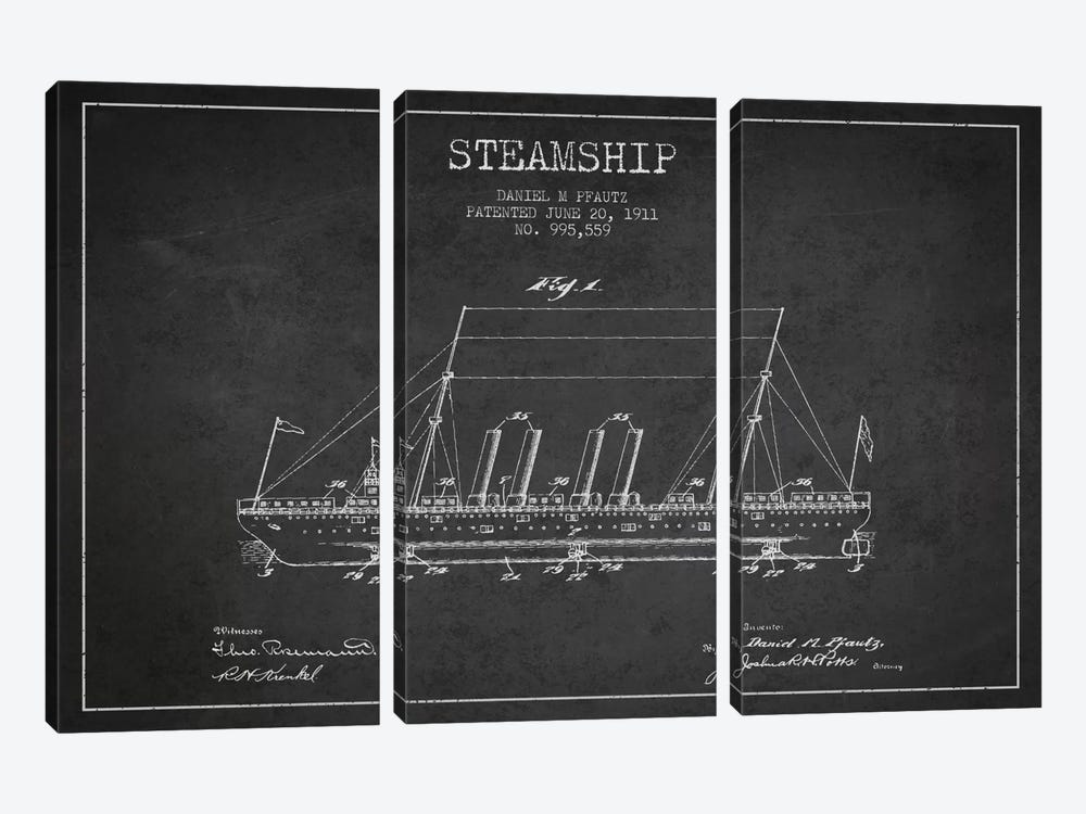 Steamship Charcoal Patent Blueprint by Aged Pixel 3-piece Canvas Print