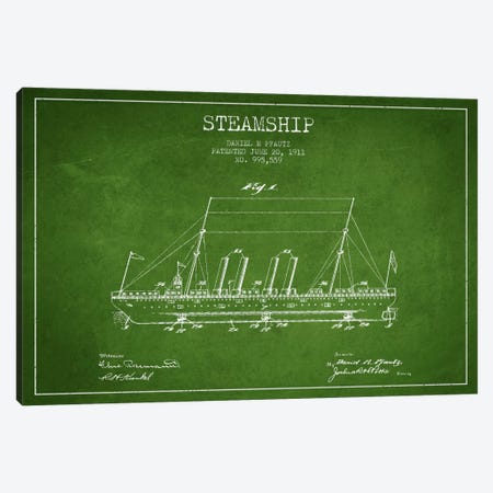 Steamship Green Patent Blueprint Canvas Print #ADP2646} by Aged Pixel Art Print