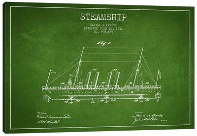 Steamship Green Patent Blueprint Canvas Art Print - Green Art
