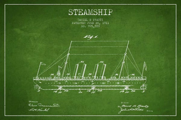 Nautical Blueprints: Steamship Green Patent Blueprint by Aged Pixel