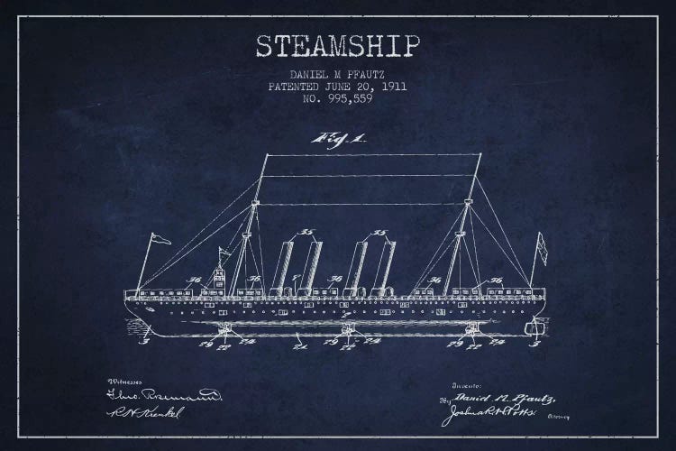 Steamship Navy Blue Patent Blueprint