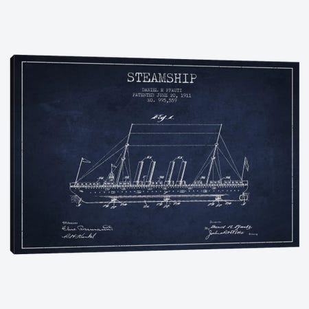 Steamship Navy Blue Patent Blueprint Canvas Print #ADP2647} by Aged Pixel Canvas Art Print