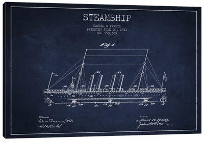 Steamship Navy Blue Patent Blueprint Canvas Art Print - Aged Pixel: Nautical