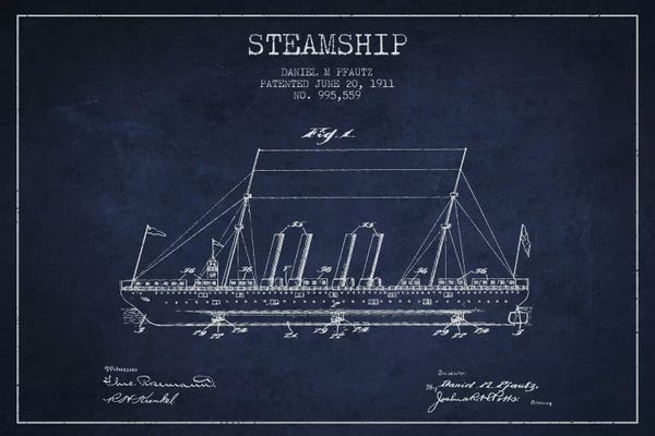 Nautical Blueprints: Steamship Navy Blue Patent Blueprint by Aged Pixel
