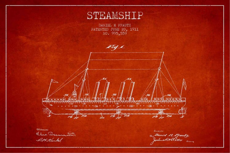 Steamship Red Patent Blueprint