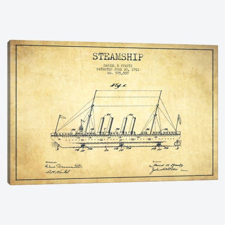 Steamship Vintage Patent Blueprint Canvas Print #ADP2649} by Aged Pixel Canvas Art