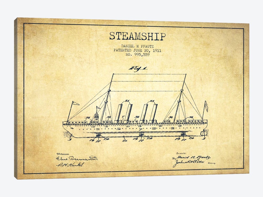 Steamship Vintage Patent Blueprint by Aged Pixel 1-piece Art Print