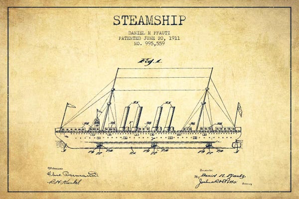 Steamship Vintage Patent Blueprint