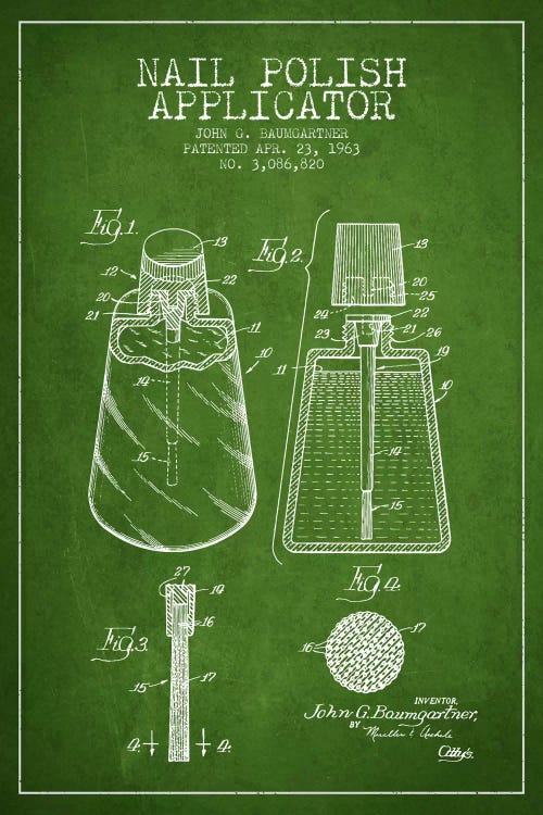 Nail Polish Applicator Green Patent Blueprint by Aged Pixel wall art
