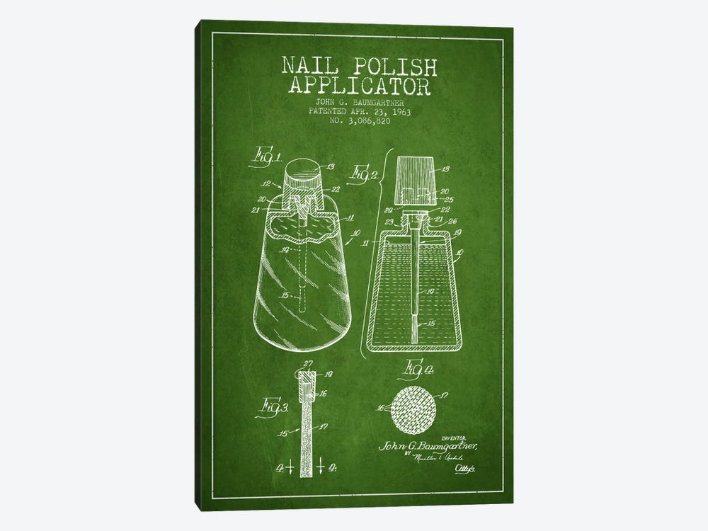 Nail Polish Applicator Green Patent Blueprint by Aged Pixel 1-piece Canvas Artwork
