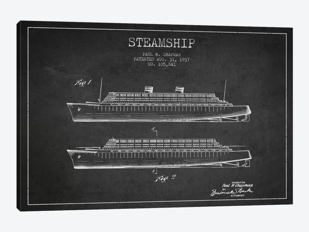 Steamship Charcoal Patent Blueprint by Aged Pixel 1-piece Art Print