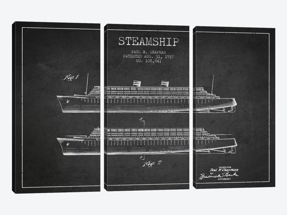 Steamship Charcoal Patent Blueprint by Aged Pixel 3-piece Canvas Art Print