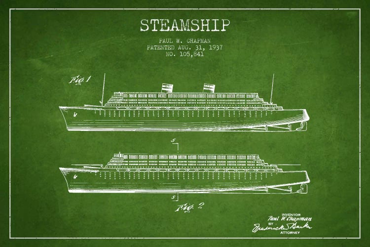 Steamship Green Patent Blueprint by Aged Pixel wall art