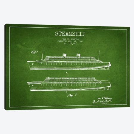 Steamship Green Patent Blueprint Canvas Print #ADP2651} by Aged Pixel Art Print