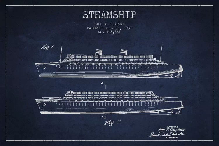 Steamship Navy Blue Patent Blueprint