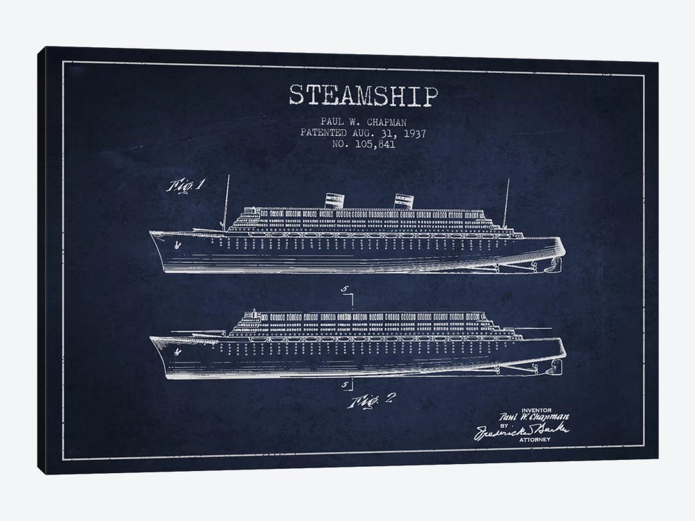 Steamship Navy Blue Patent Blueprint by Aged Pixel 1-piece Art Print