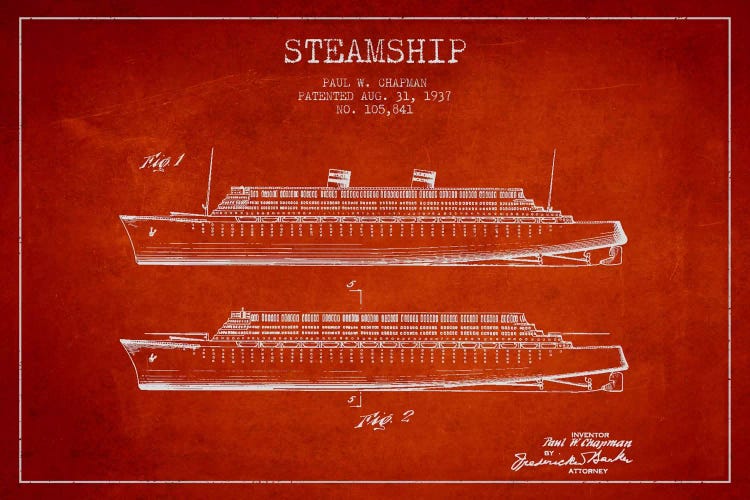 Steamship Red Patent Blueprint