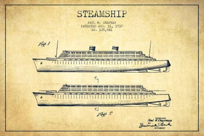 Steamship Vintage Patent Blueprint by Aged Pixel canvas print