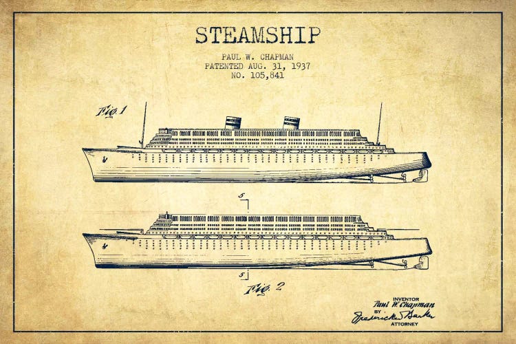 Steamship Vintage Patent Blueprint